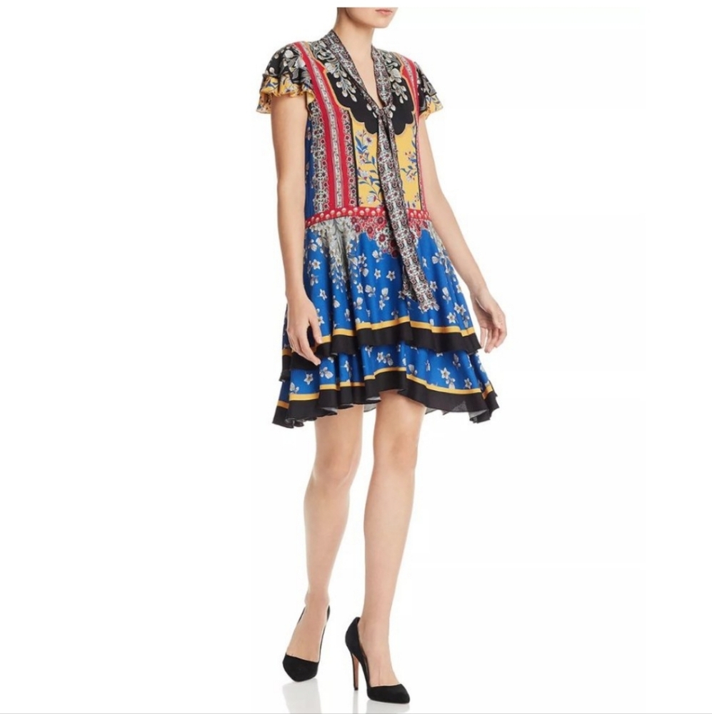 Alice + Olivia Blue Pink Ruffled Tiered Sundress, Size 0